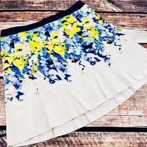 Lane‎ Bryant Pleated A-Line Skirt Women's Size 22 Plus White Blue Yellow Floral